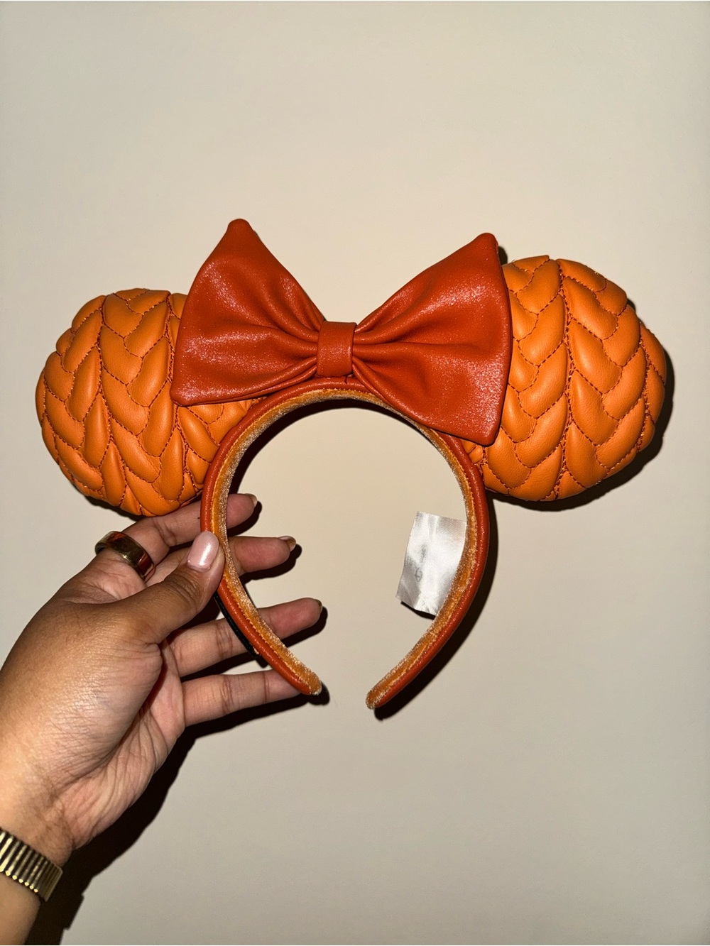Orange Quilted Mickey Ear Headband with Bow - Loungefly